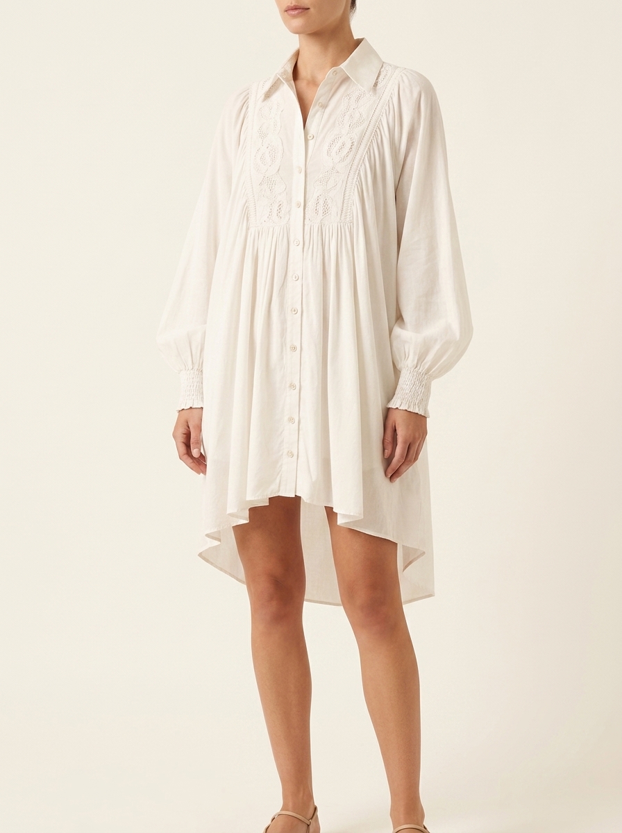 Retro-style Lace Irregular Hem Long-sleeved Mini Dress | Mini Dress