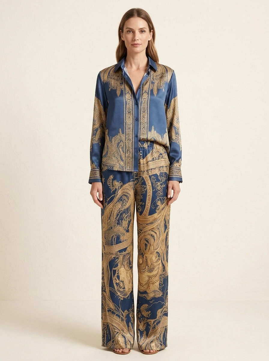 Baroque Print Oversized Wide-Leg Two-Piece Set | Two-Piece Set
