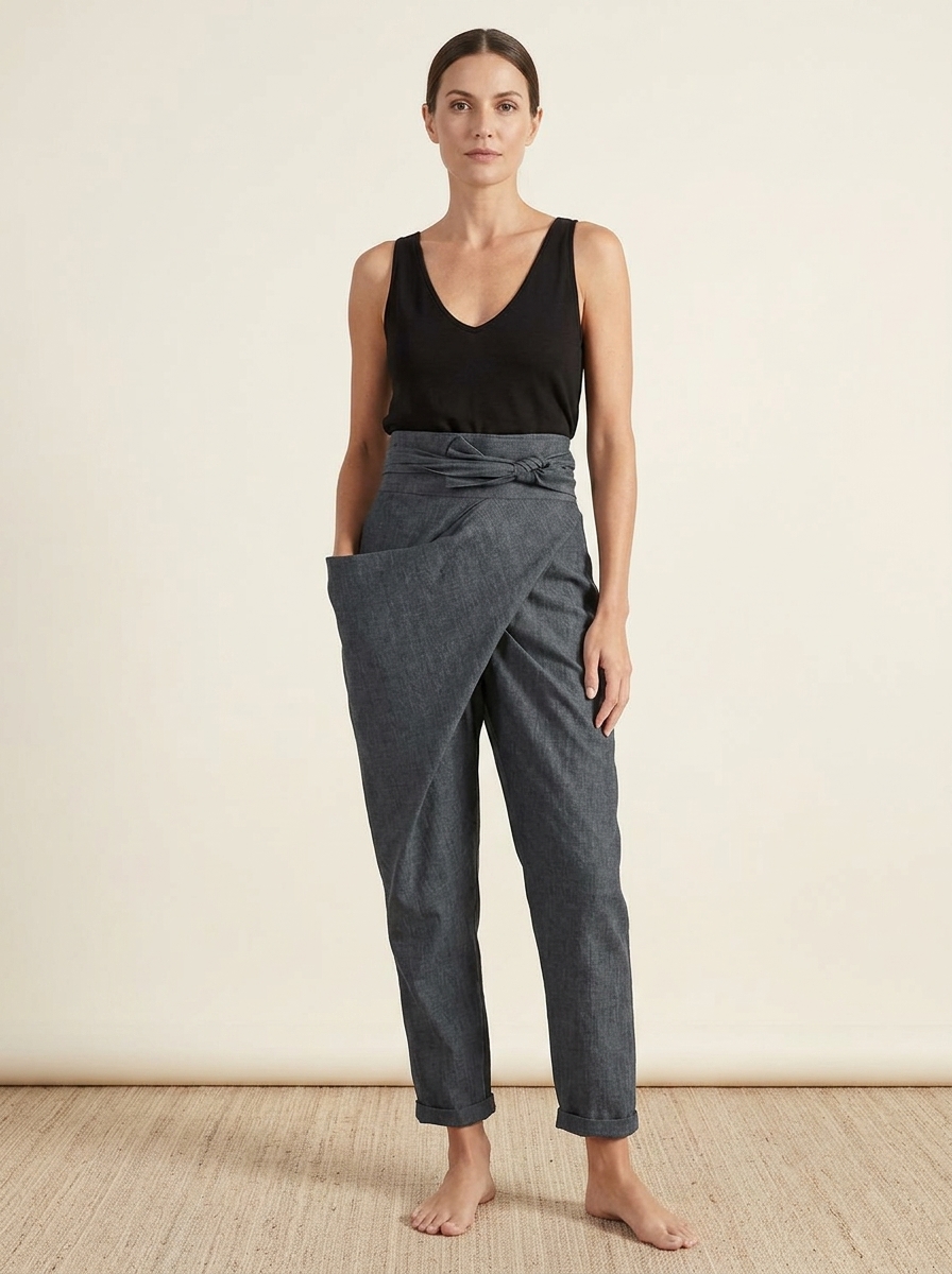 Atlas | Women's High Waist Wrap Front Cropped Tapered Pants | Wrap Pants