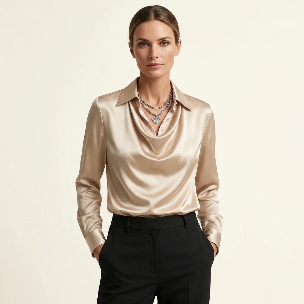 Shannon | Elegant Shiny Blouse with V-Neck | Satin Blouse