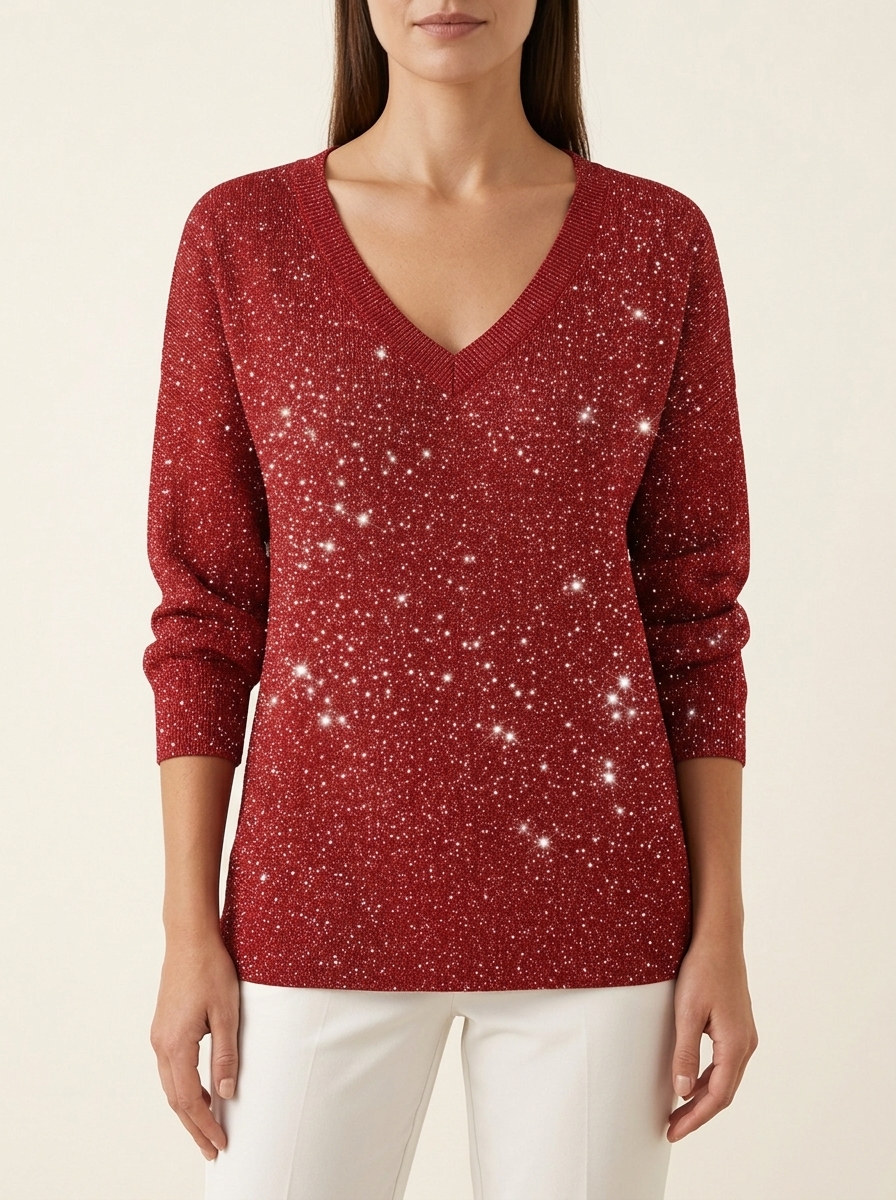 Georgia | Festive Jumper with V-Neck | Sparkle Jumper