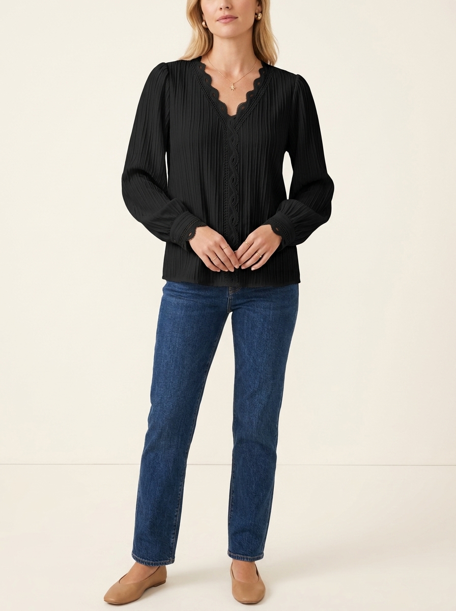 Sam | Blouse with Chiffon and Lace Details | Lace Blouse