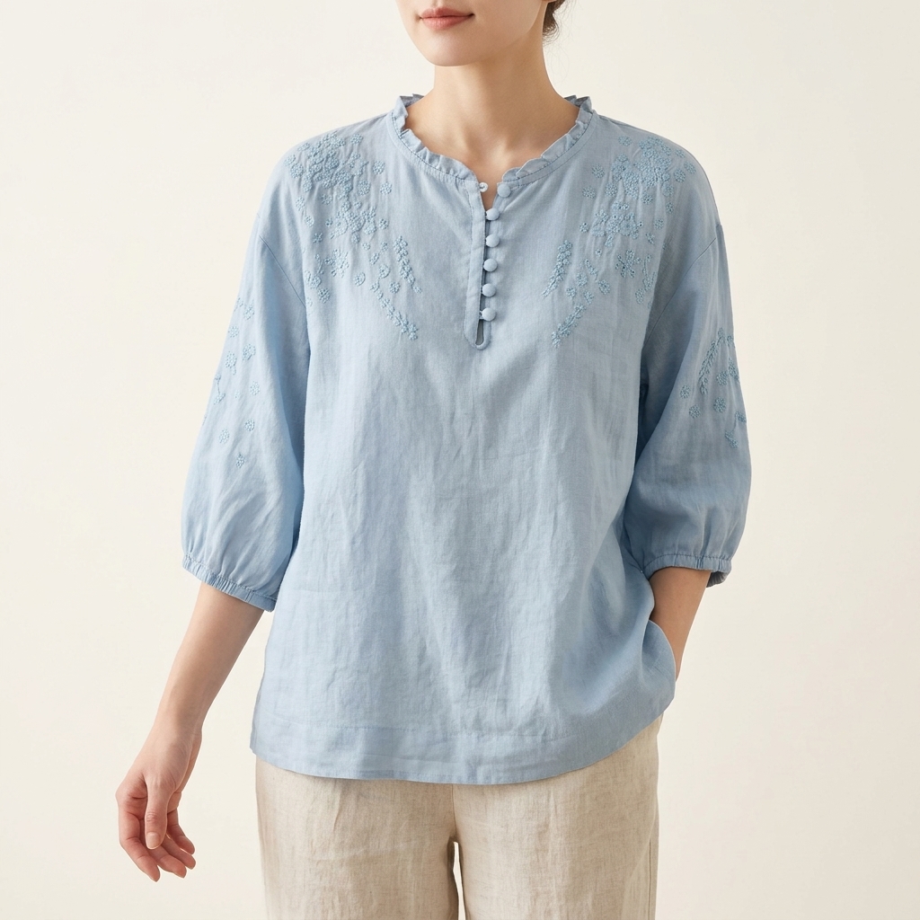Suzanne | Floral Button-Front Blouse | Embroidered Blouse