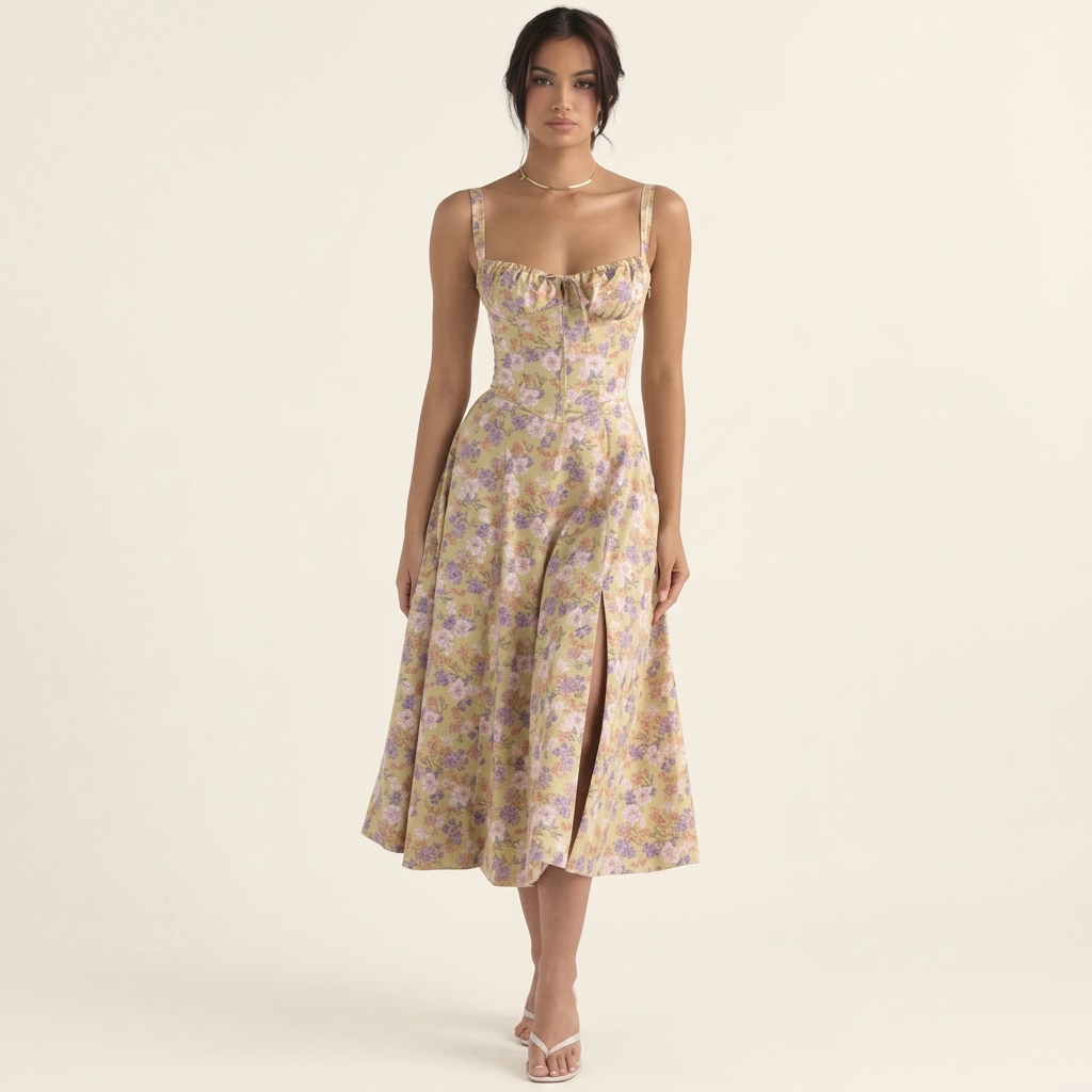 OPRAH™ - Casual Lace-Up Square Neck Midi Dress | Midi Dress