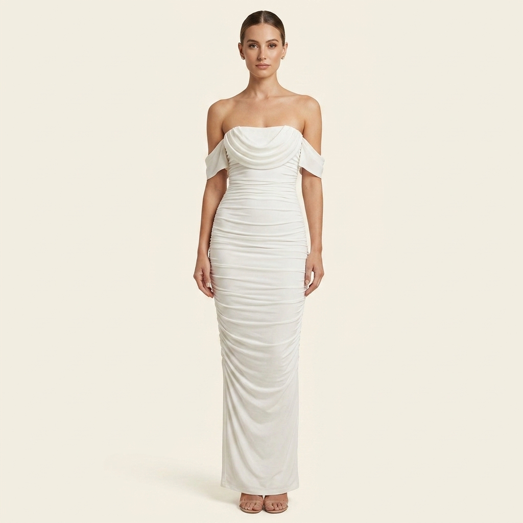 KLITI™ - Elegant Off-Shoulder Ruched Bodycon Midi Party Dress | Bodycon Midi Dress