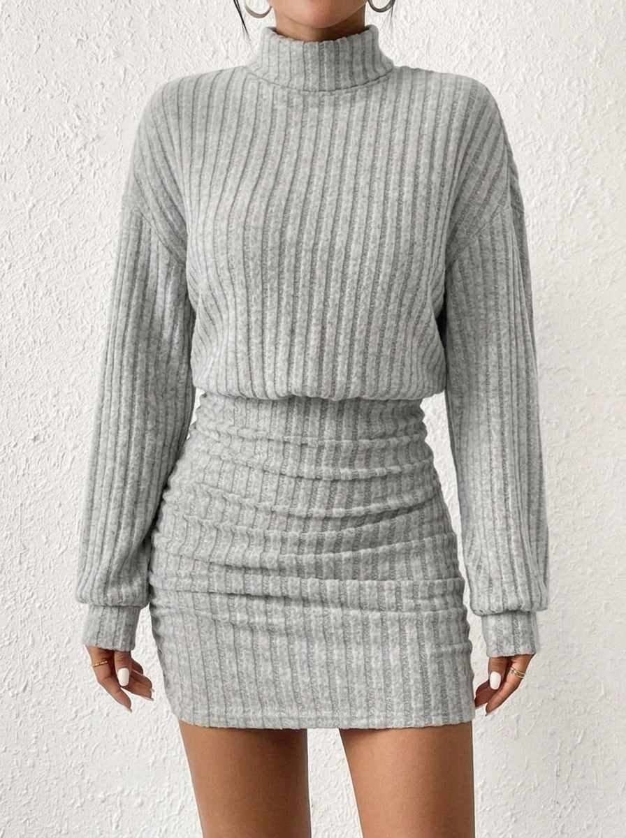 POPPY™ - Minimalist Ribbed Turtleneck Dress | Turtleneck Dress