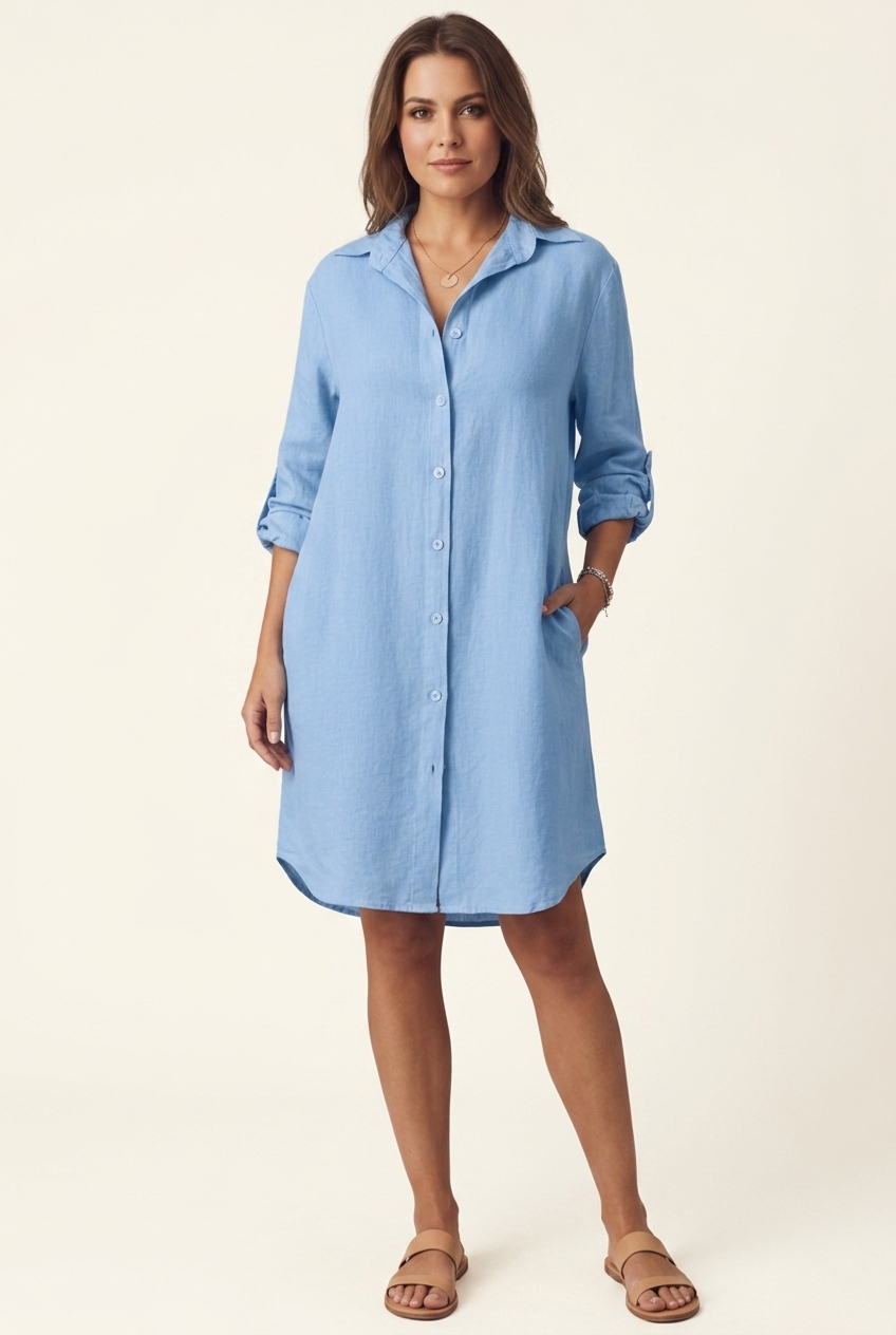 Josephine | Turned Collar Button-Front Midi Dress | Shirt Dress