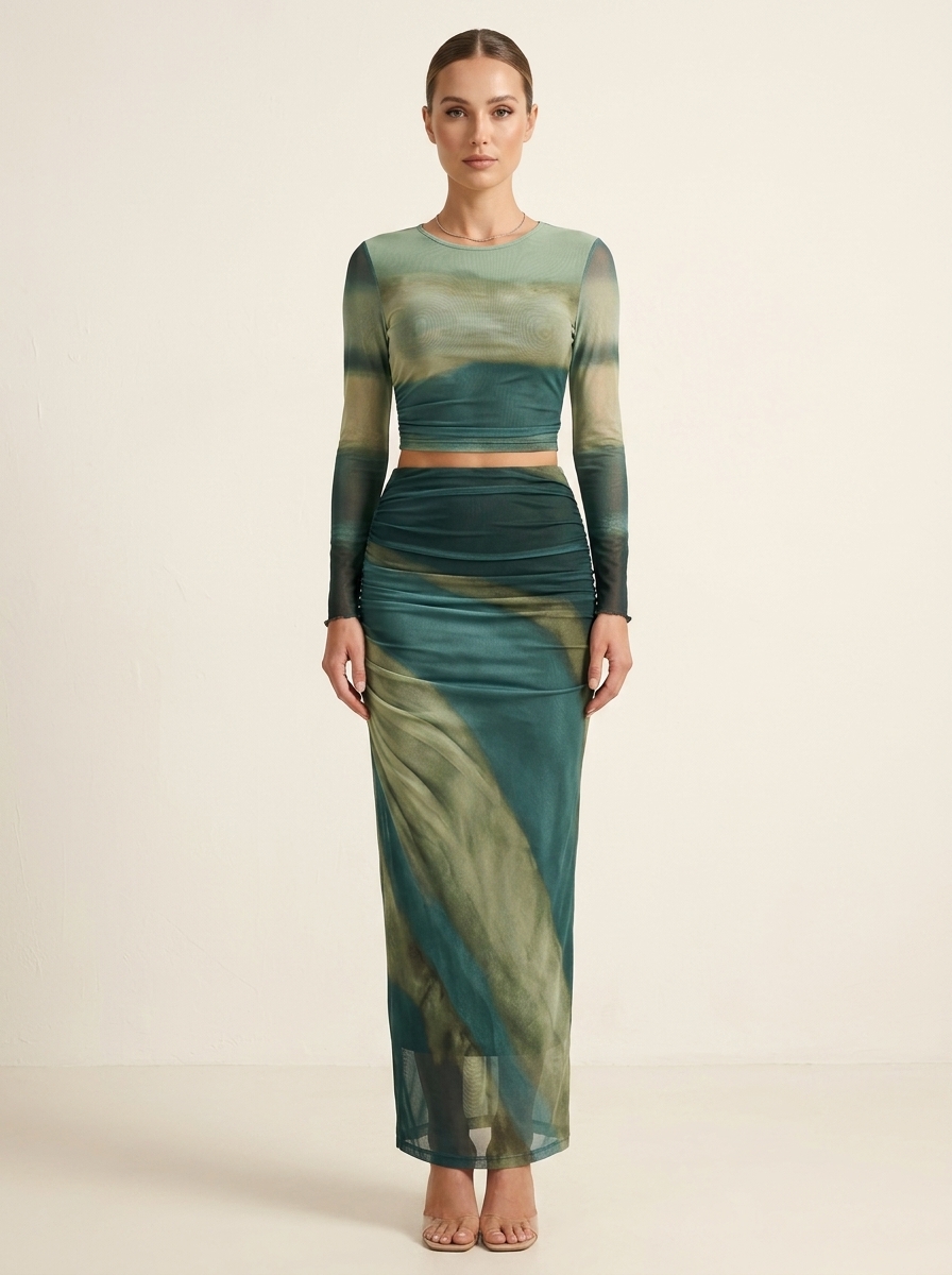 TORINA™ - Comfy Printed Long Sleeve Round Neck Bodycon Maxi Dress | Bodycon Maxi Dress