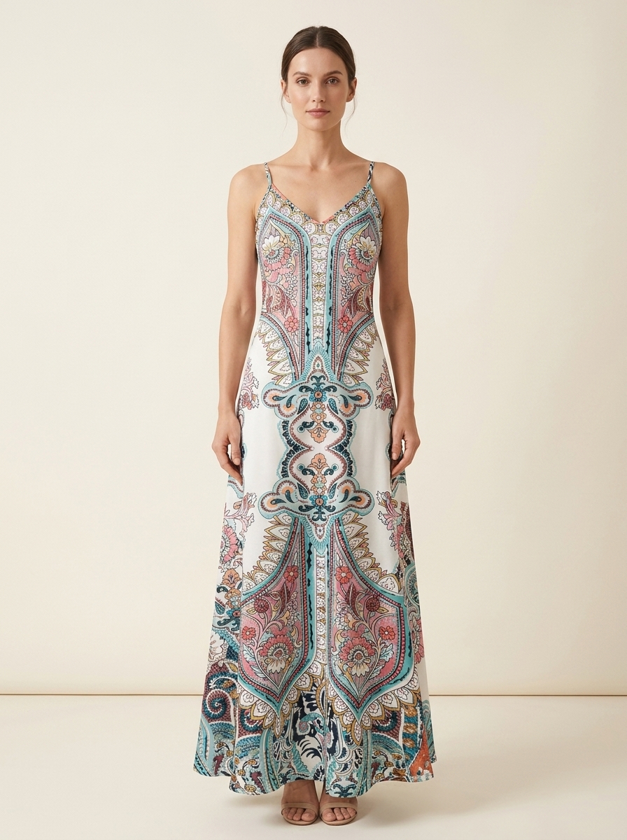 OTTILIE™ – Boho Floral Print Sleeveless Dress | Sleeveless Midi Dress