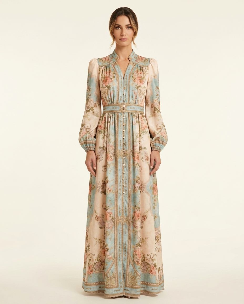 MAISYN™ – Graceful Floral Buttoned Long Dress | Floral Maxi Dress
